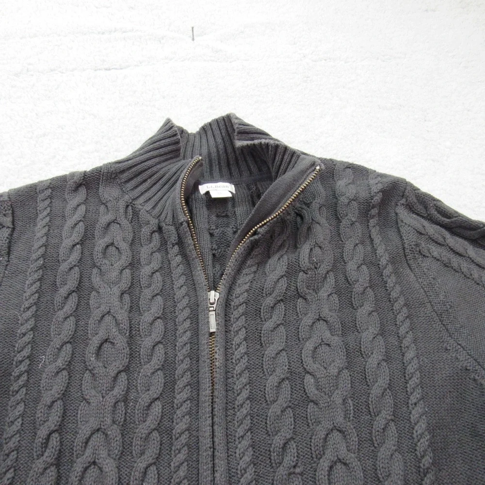 LLBean Mens Dark Gray Cable Knit Full Zip Mock Neck‎ Sweater XL